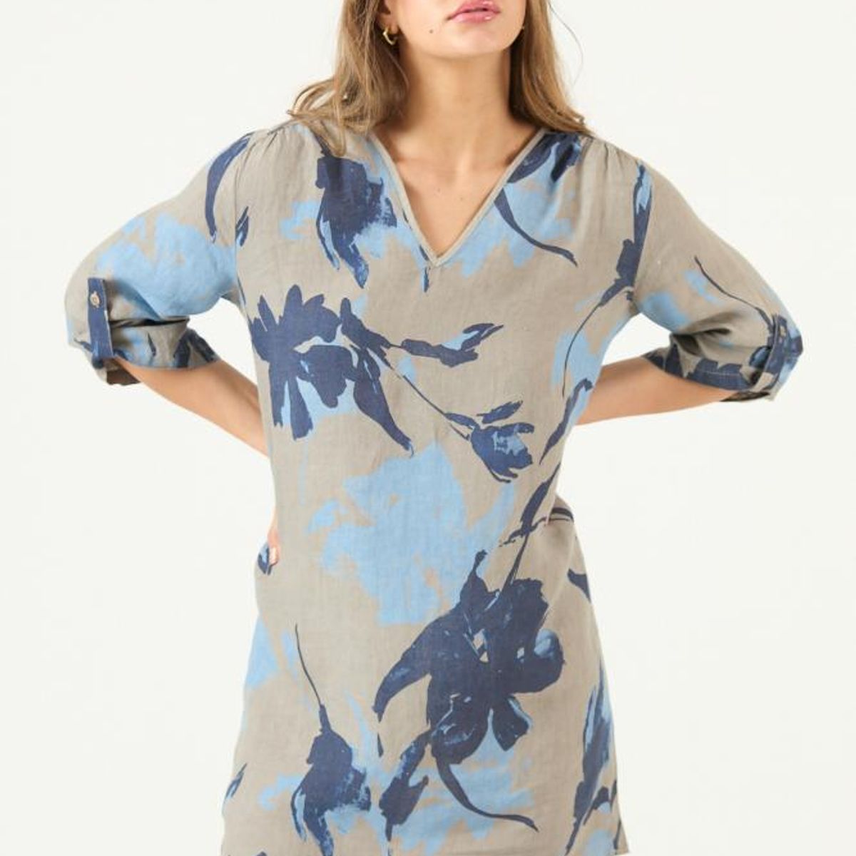 PRIVILEGE - Vestido de lino celeste estampado PRIVILEGE 3465