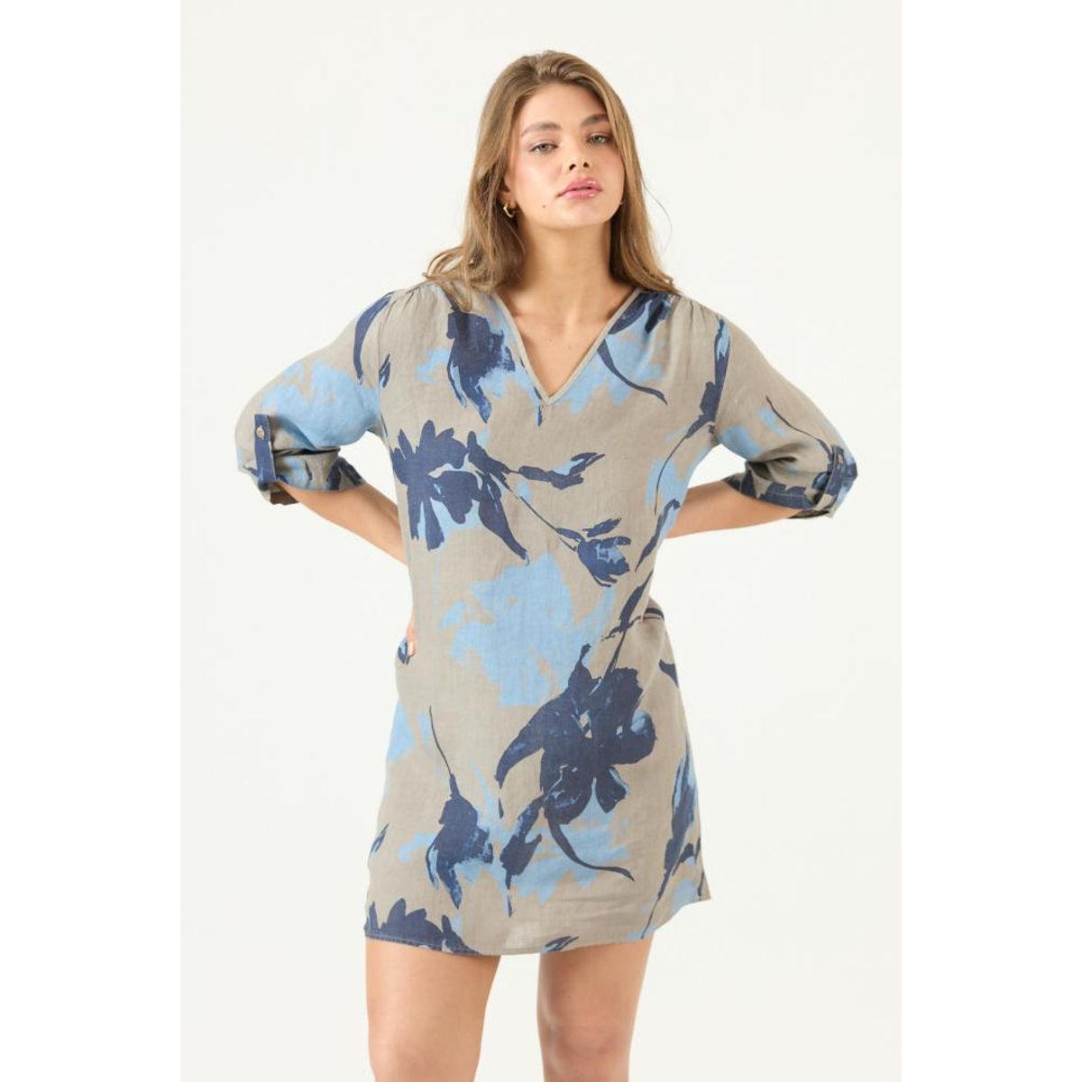 PRIVILEGE - Vestido de lino celeste estampado PRIVILEGE 3465