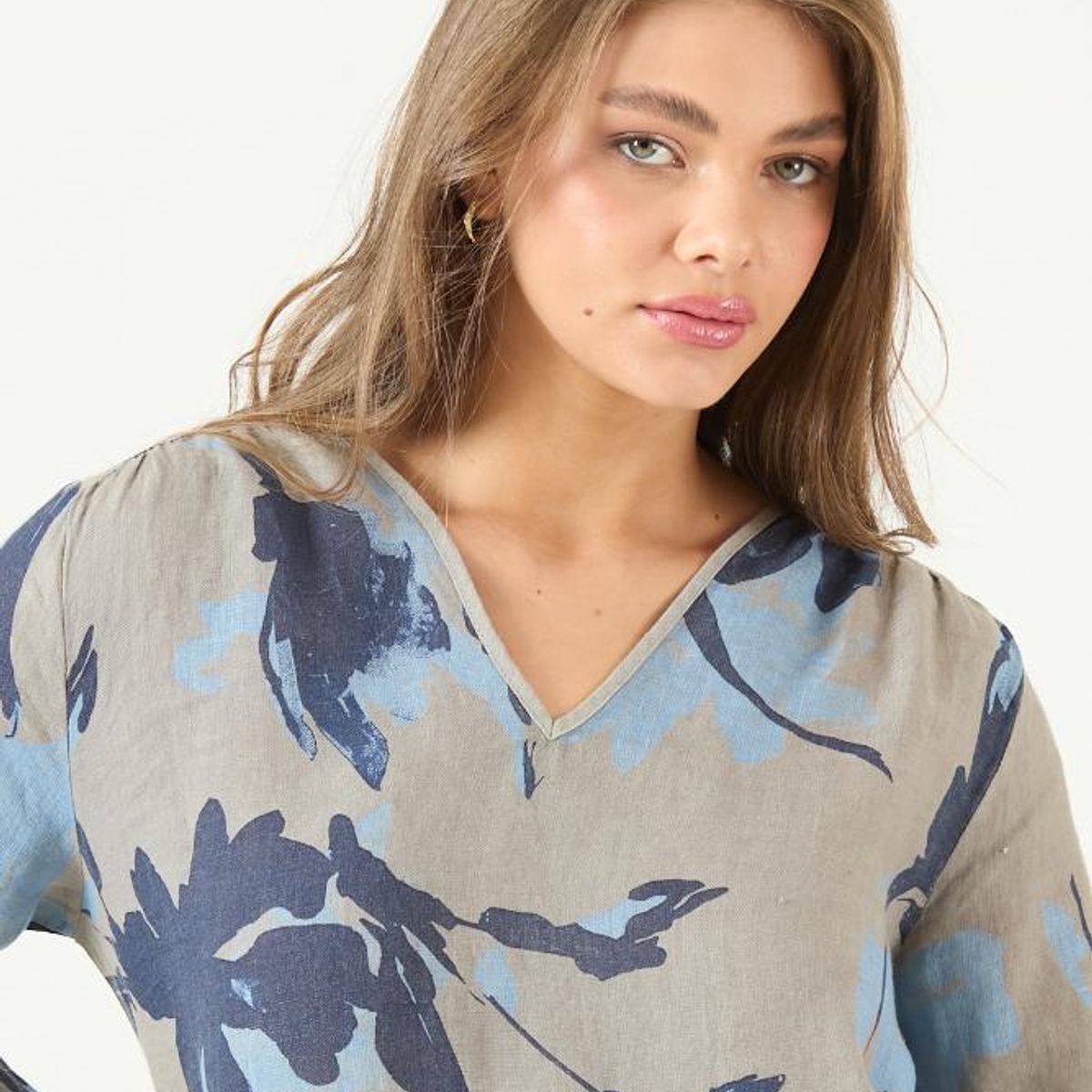 PRIVILEGE - Vestido de lino celeste estampado PRIVILEGE 3465