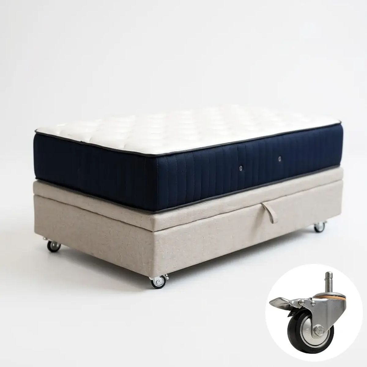 BLOCCARE - Cama Baul 1 Plaza L190+ Colchon CIC SUPERPREMIUM/ Ruedas DELUXE Beige