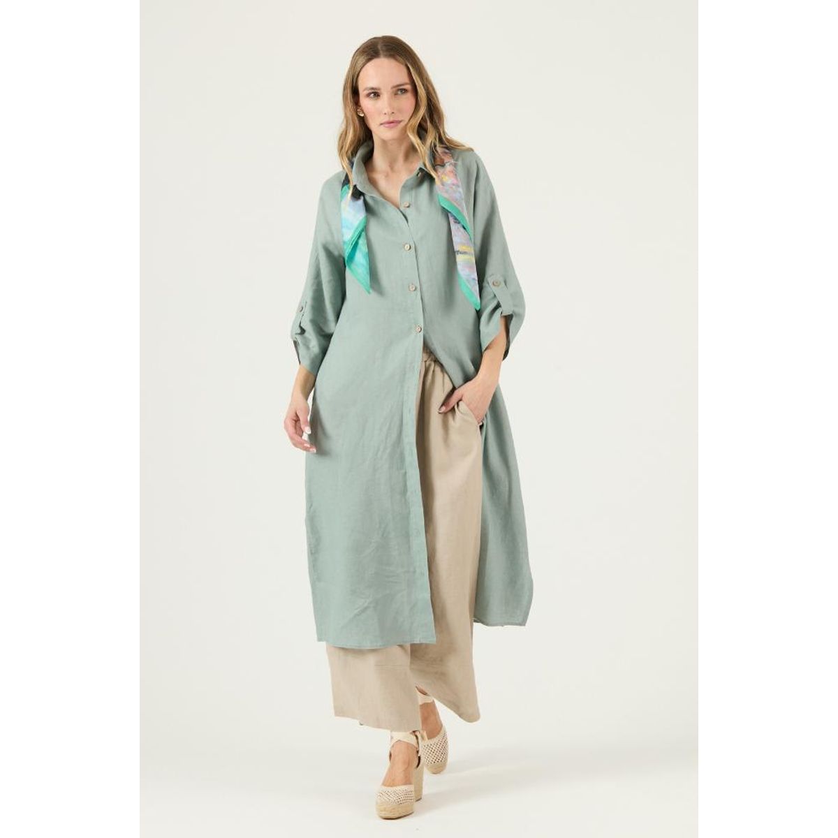 PRIVILEGE - Vestido de lino verde PRIVILEGE 3252