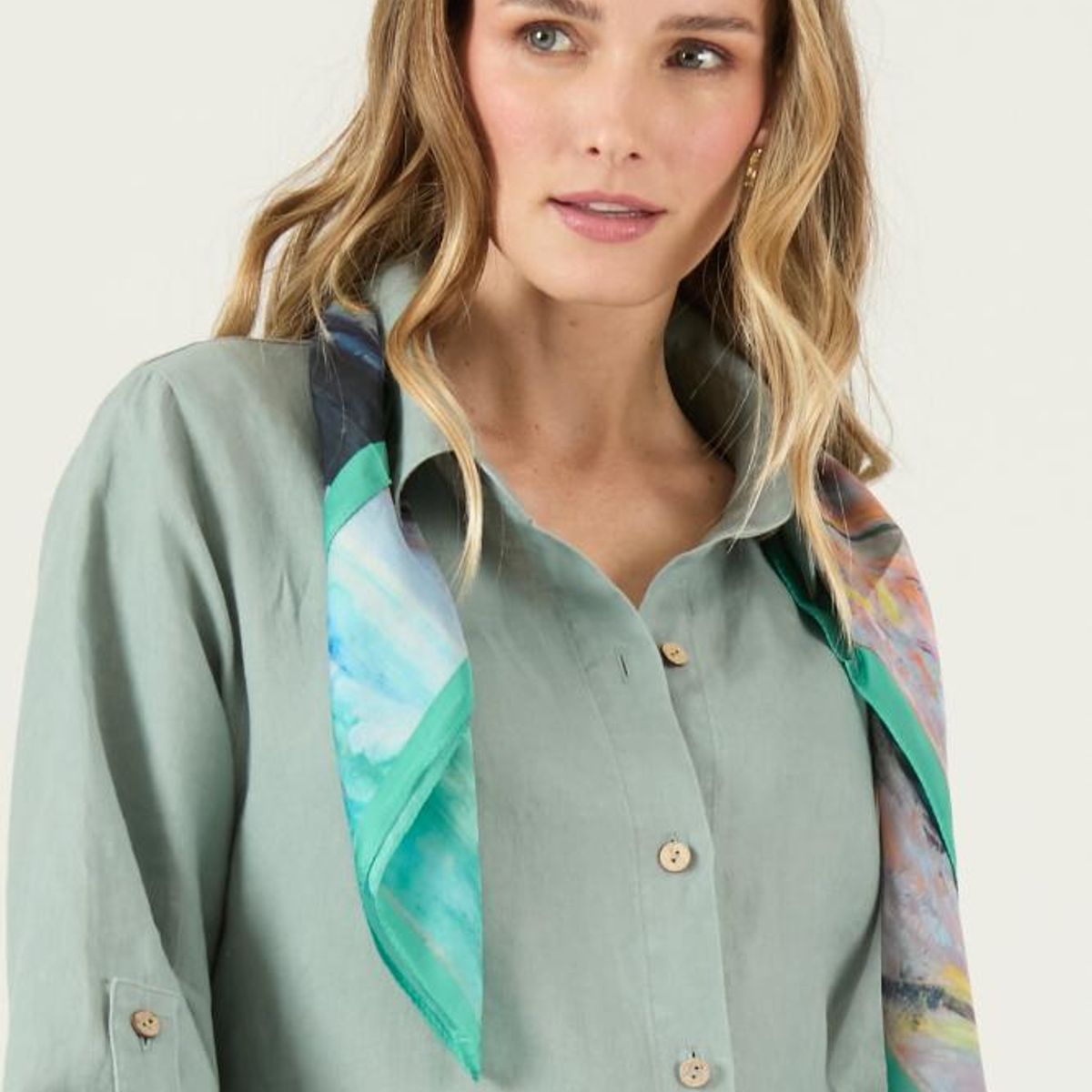 PRIVILEGE - Vestido de lino verde PRIVILEGE 3252