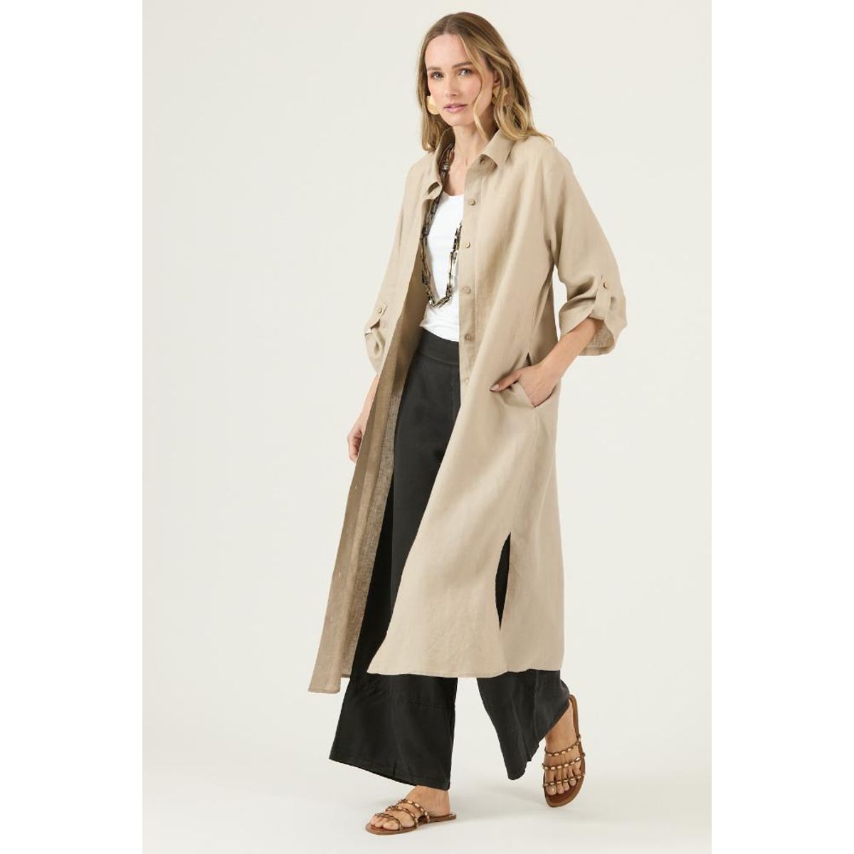 PRIVILEGE - Vestido de lino beige PRIVILEGE 3253