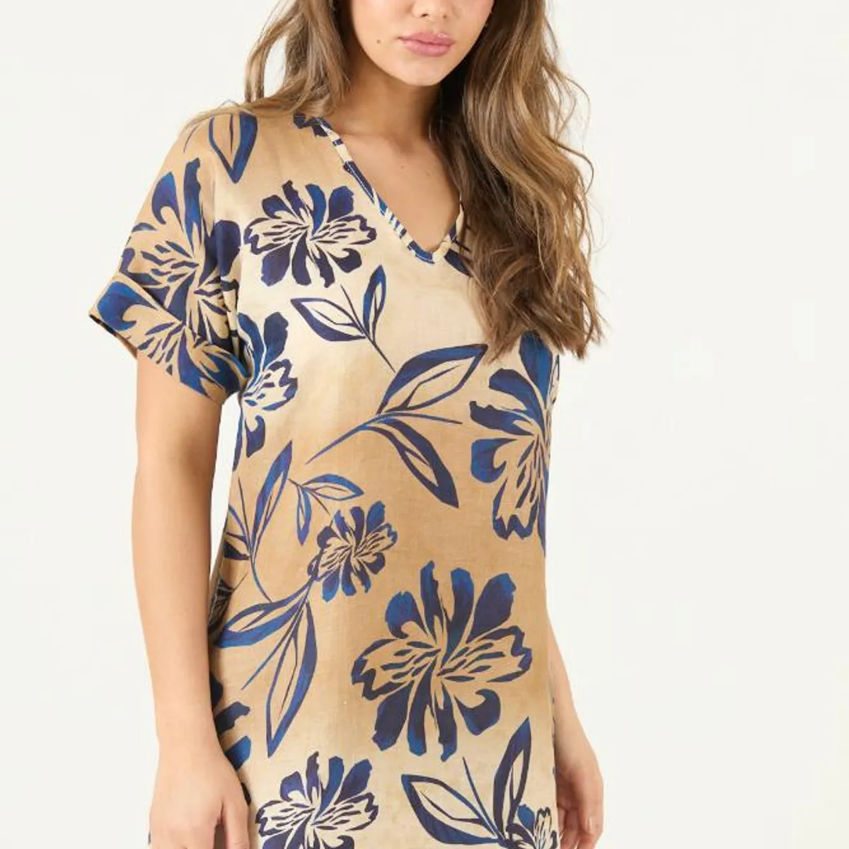 PRIVILEGE - Vestido de lino azul estampado PRIVILEGE 3451