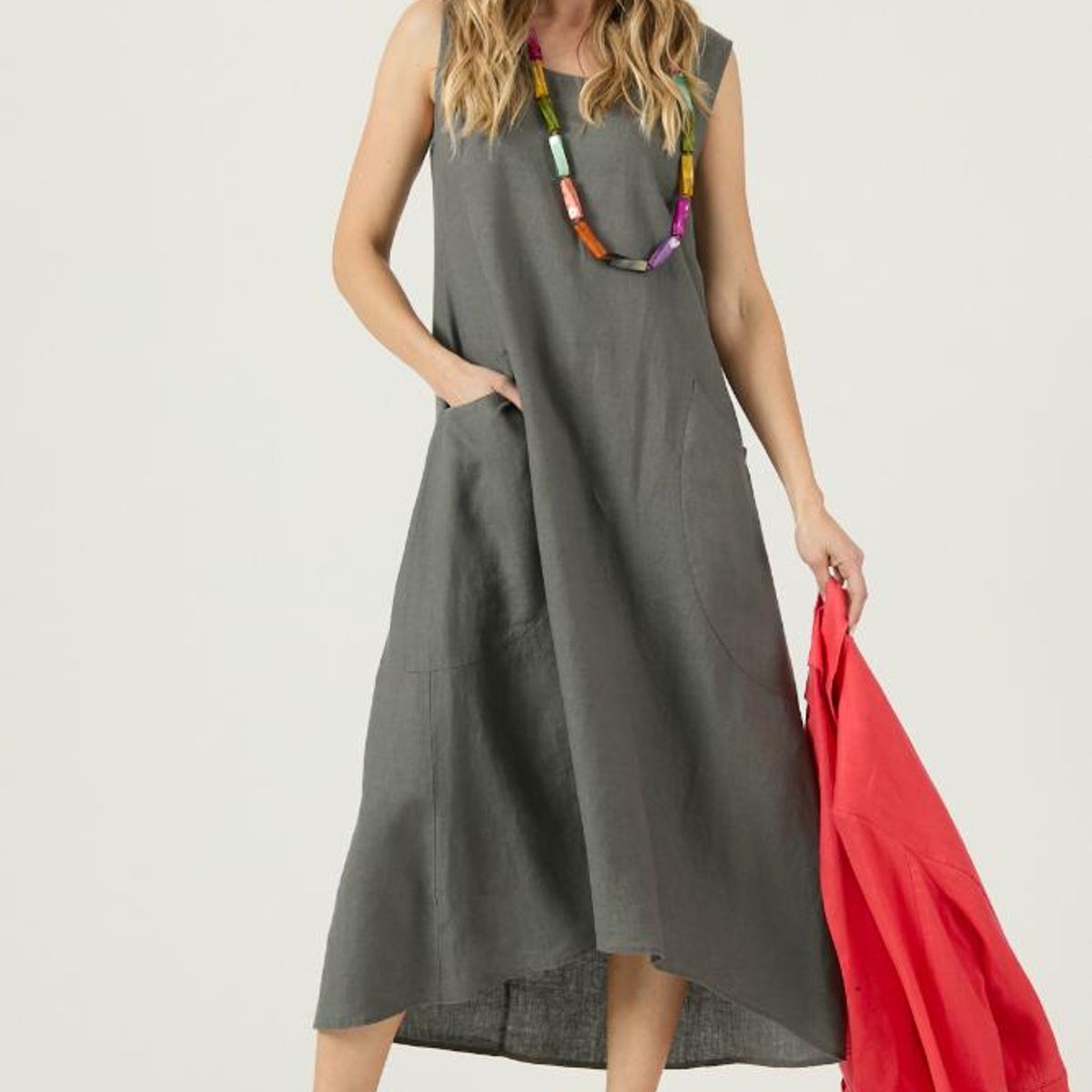 PRIVILEGE - Vestido de lino gris PRIVILEGE 3255