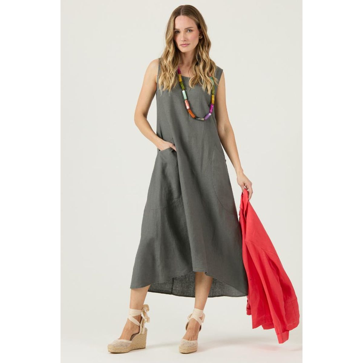 PRIVILEGE - Vestido de lino gris PRIVILEGE 3255