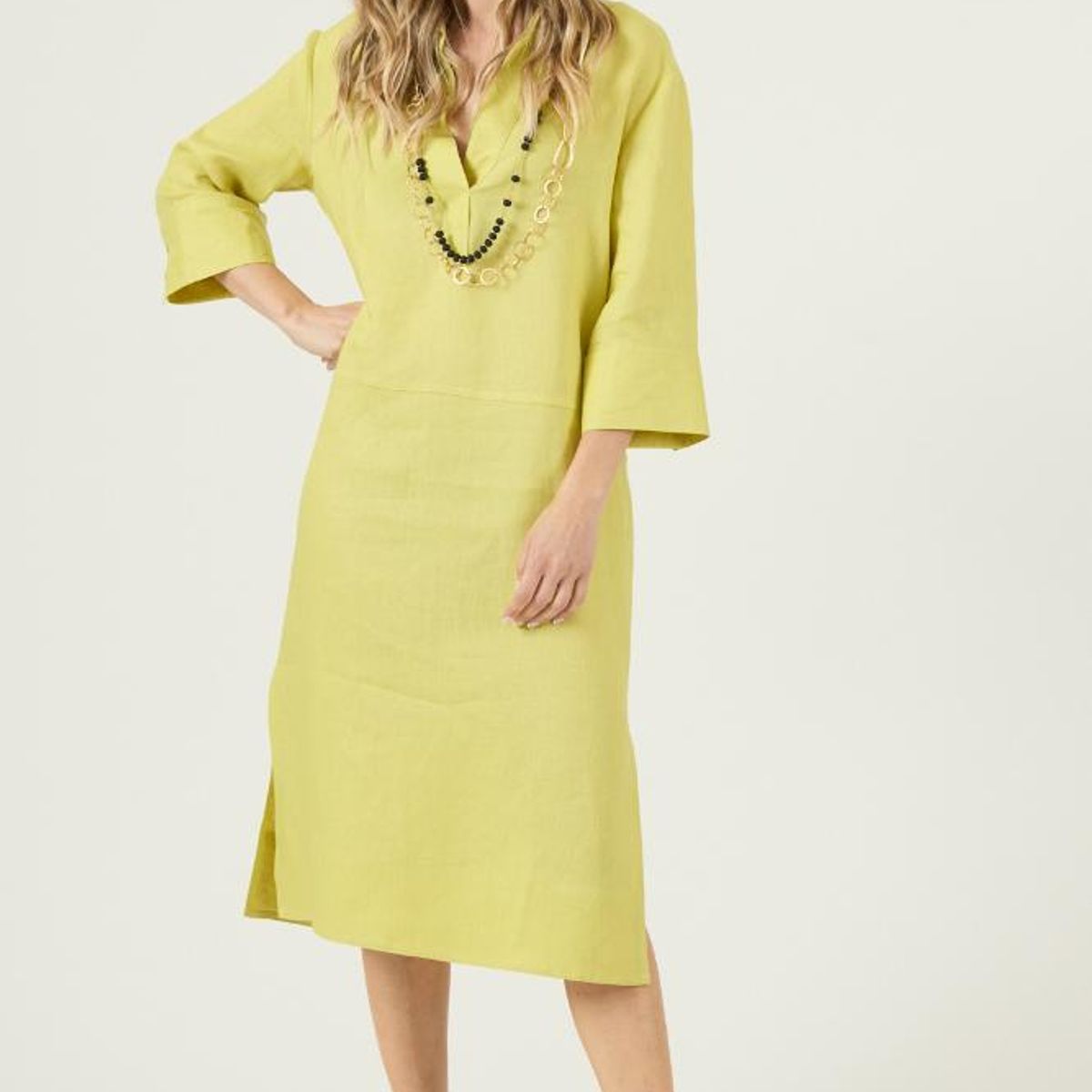 PRIVILEGE - Vestido de lino lima PRIVILEGE 3251