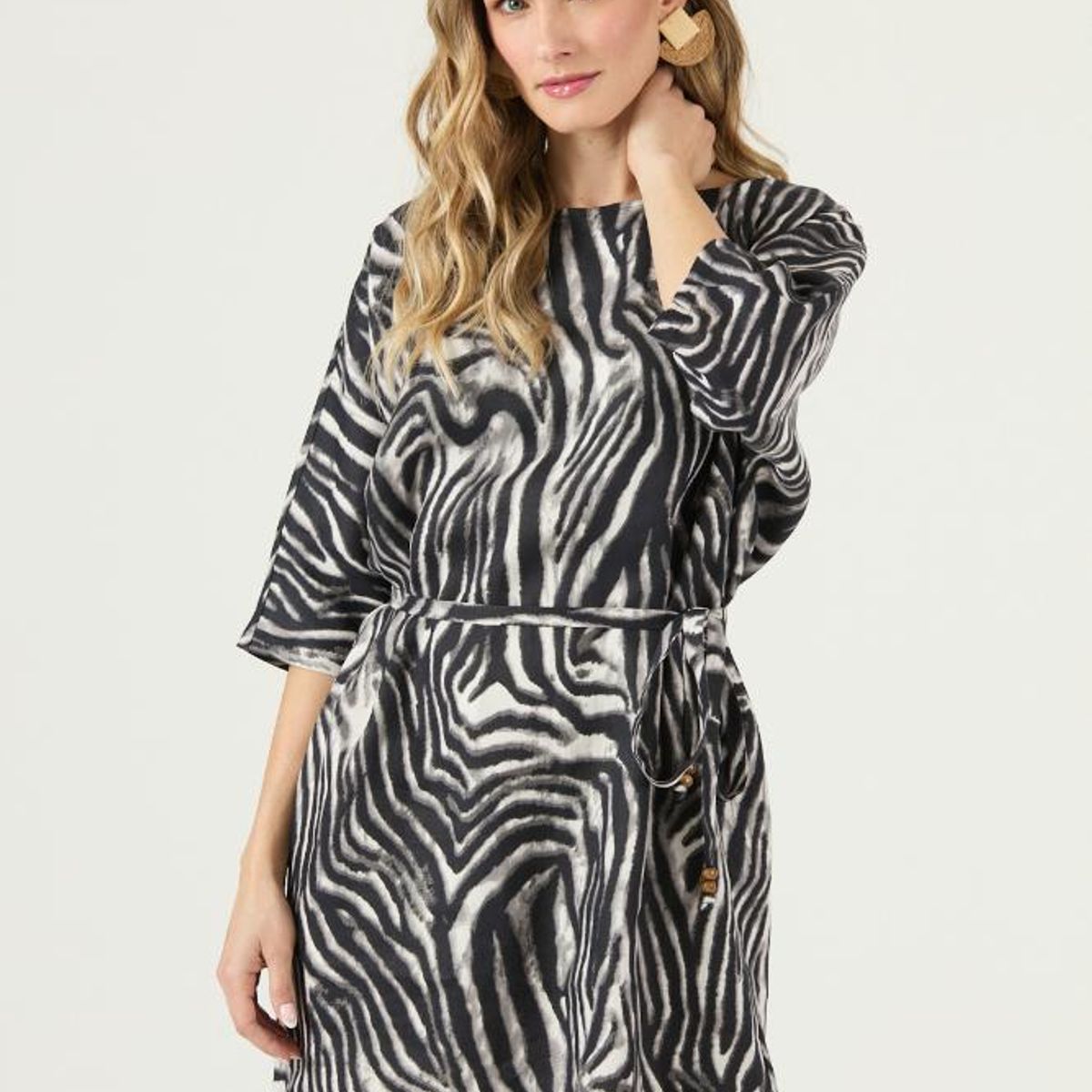 PRIVILEGE - Vestido de lino negro animal print PRIVILEGE 3271
