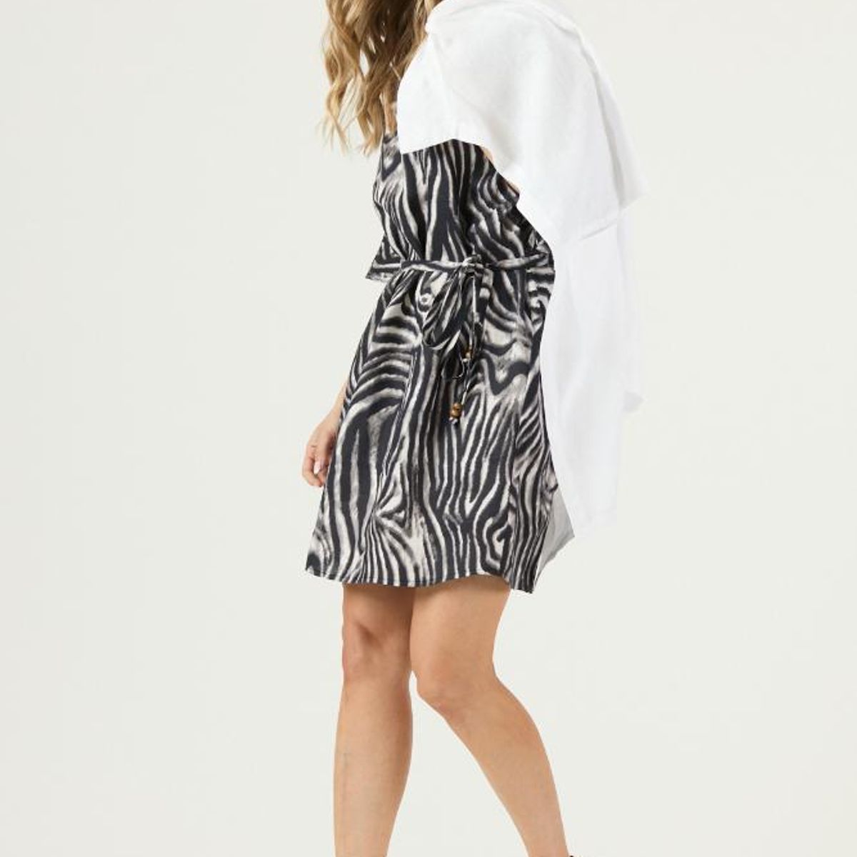 PRIVILEGE - Vestido de lino negro animal print PRIVILEGE 3271