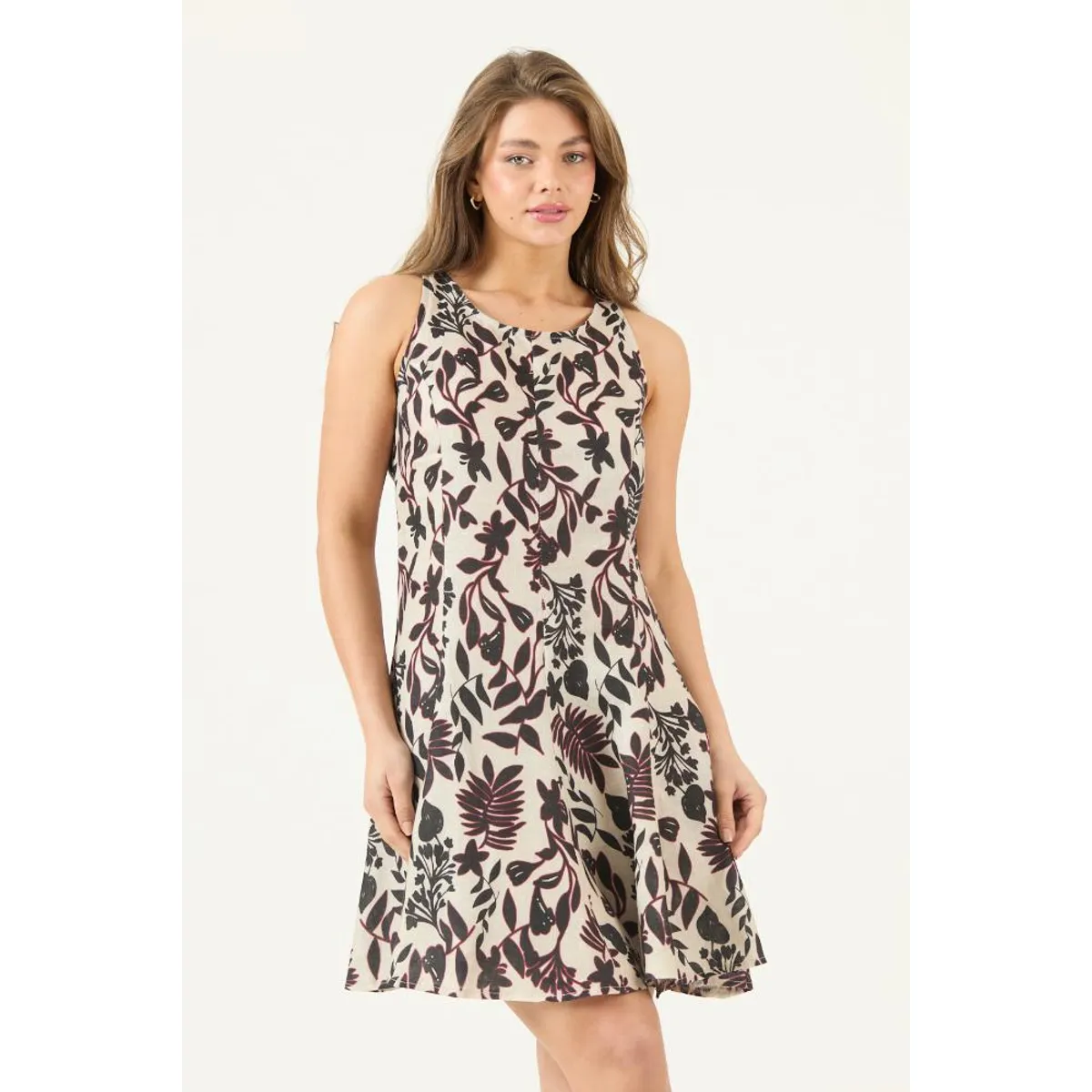 PRIVILEGE - Vestido de lino negro estampado PRIVILEGE 3455