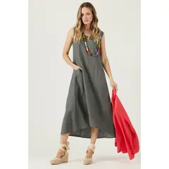 PRIVILEGE - Vestido de lino gris 3255