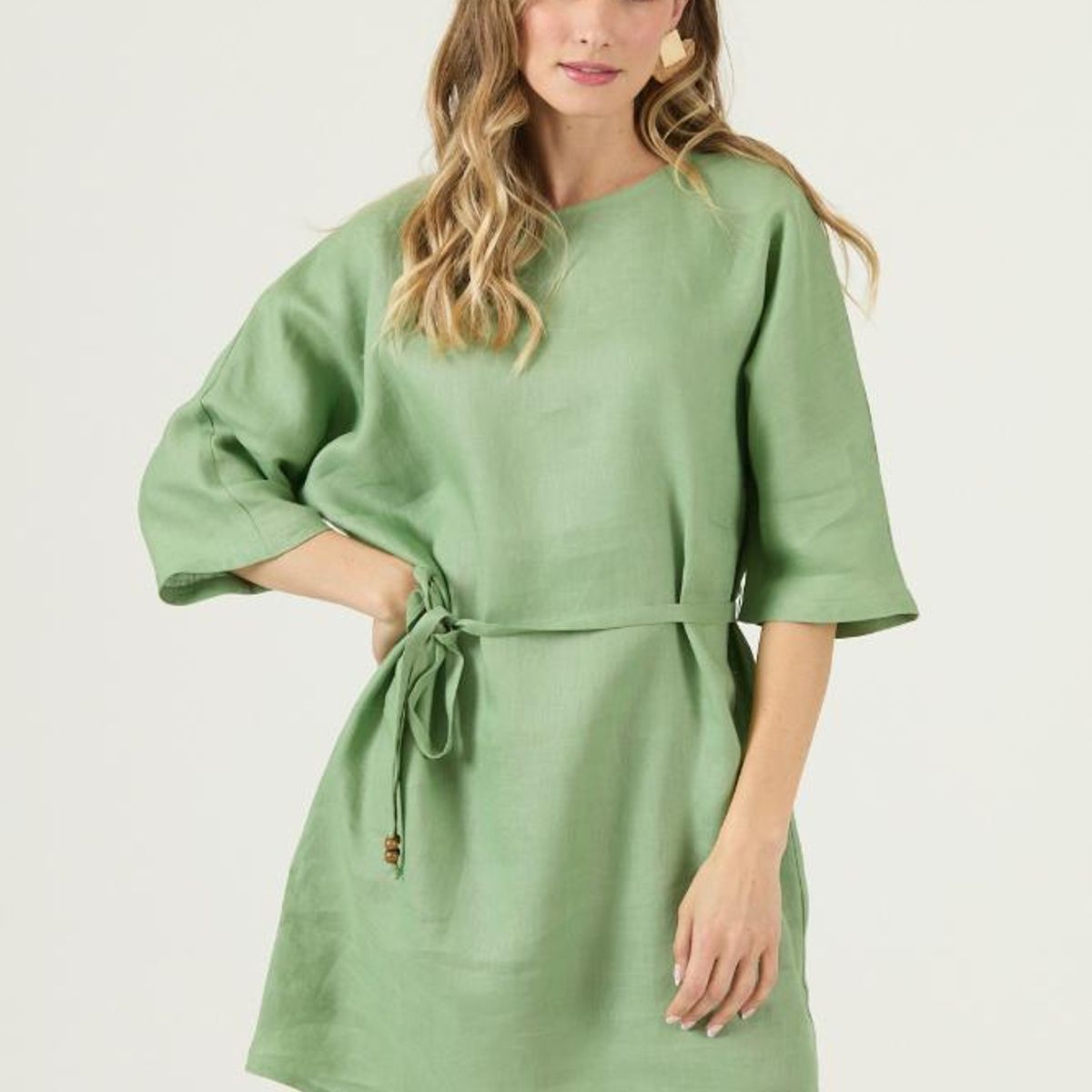 PRIVILEGE - Vestido de lino verde PRIVILEGE 3269