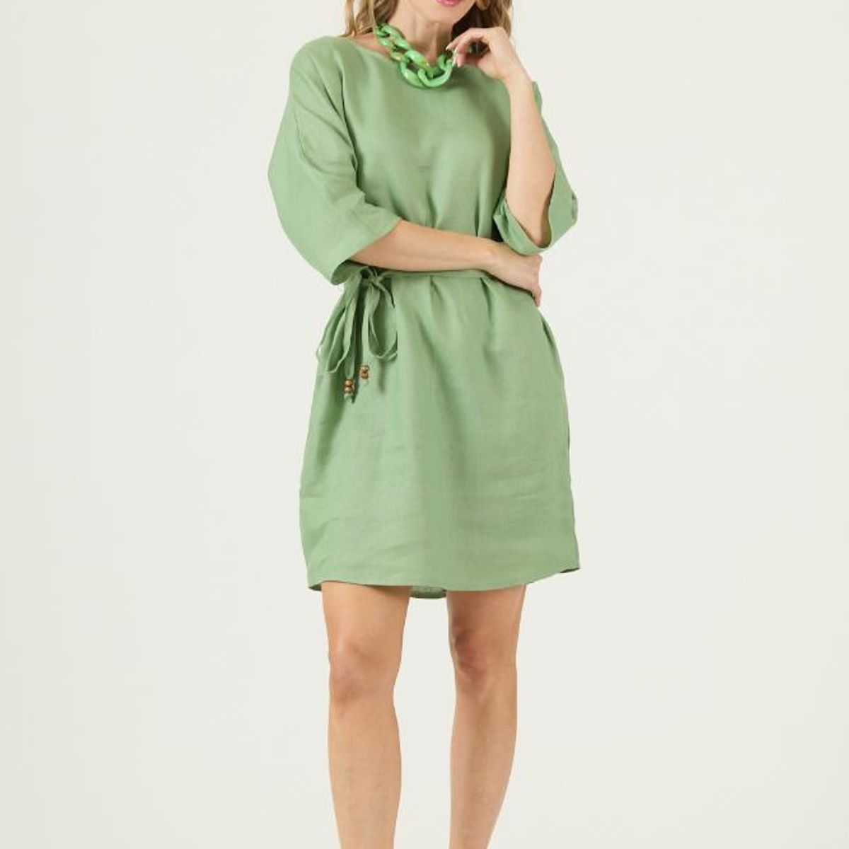 PRIVILEGE - Vestido de lino verde PRIVILEGE 3269