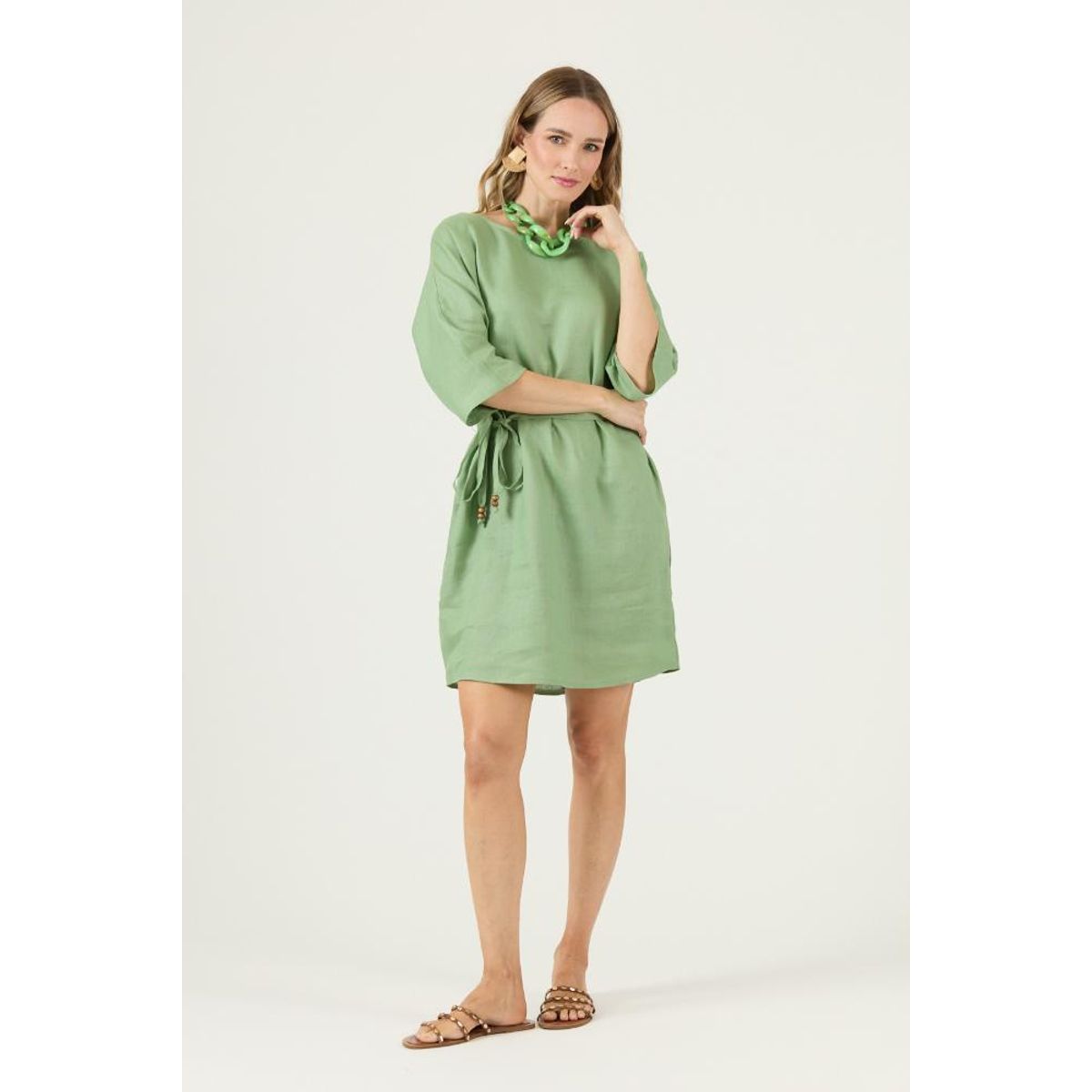 PRIVILEGE - Vestido de lino verde PRIVILEGE 3269