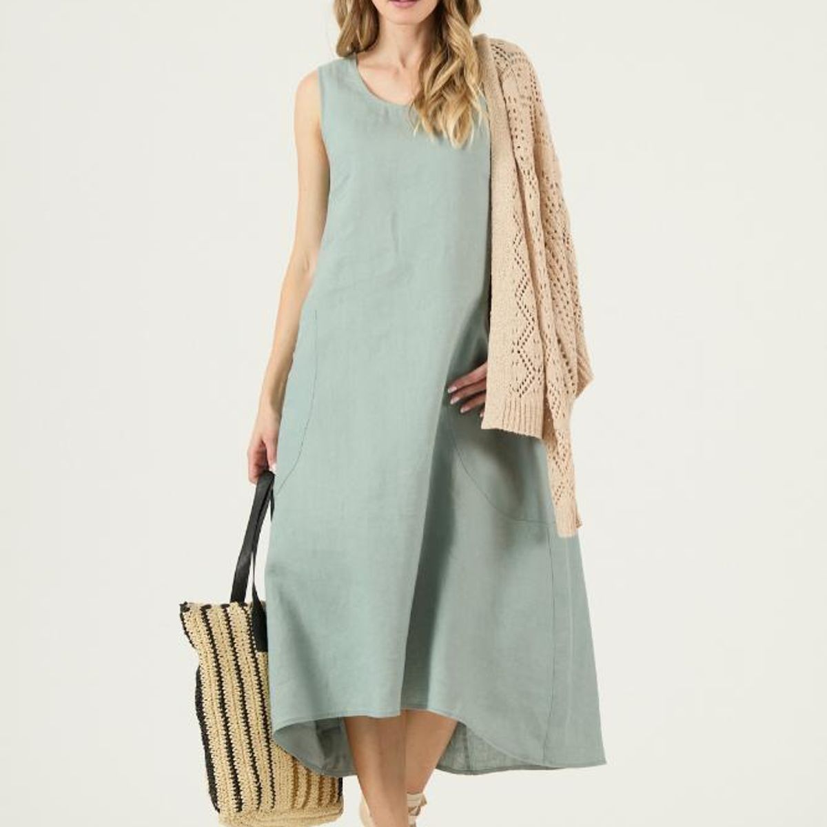 PRIVILEGE - Vestido de lino verde PRIVILEGE 3254