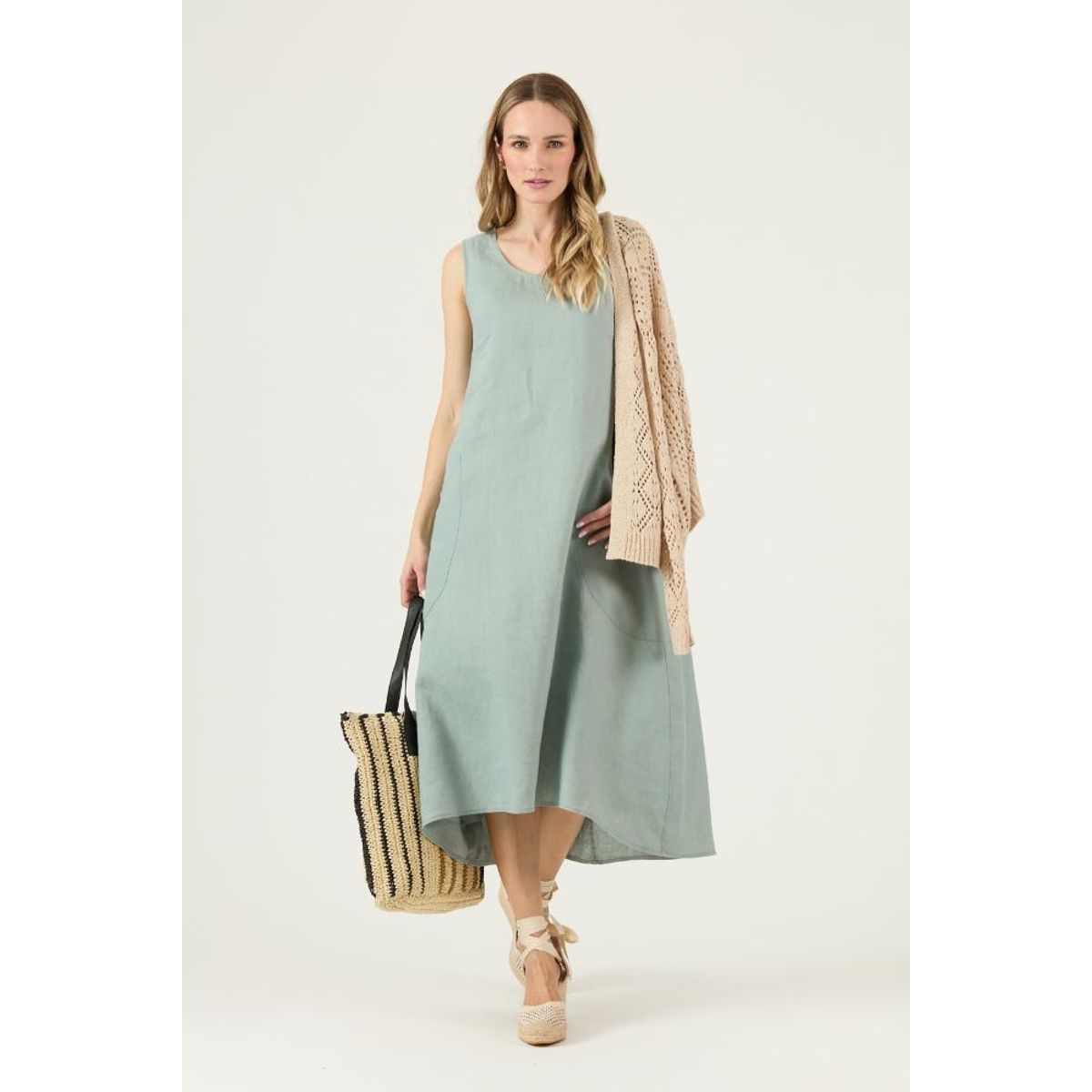 PRIVILEGE - Vestido de lino verde PRIVILEGE 3254