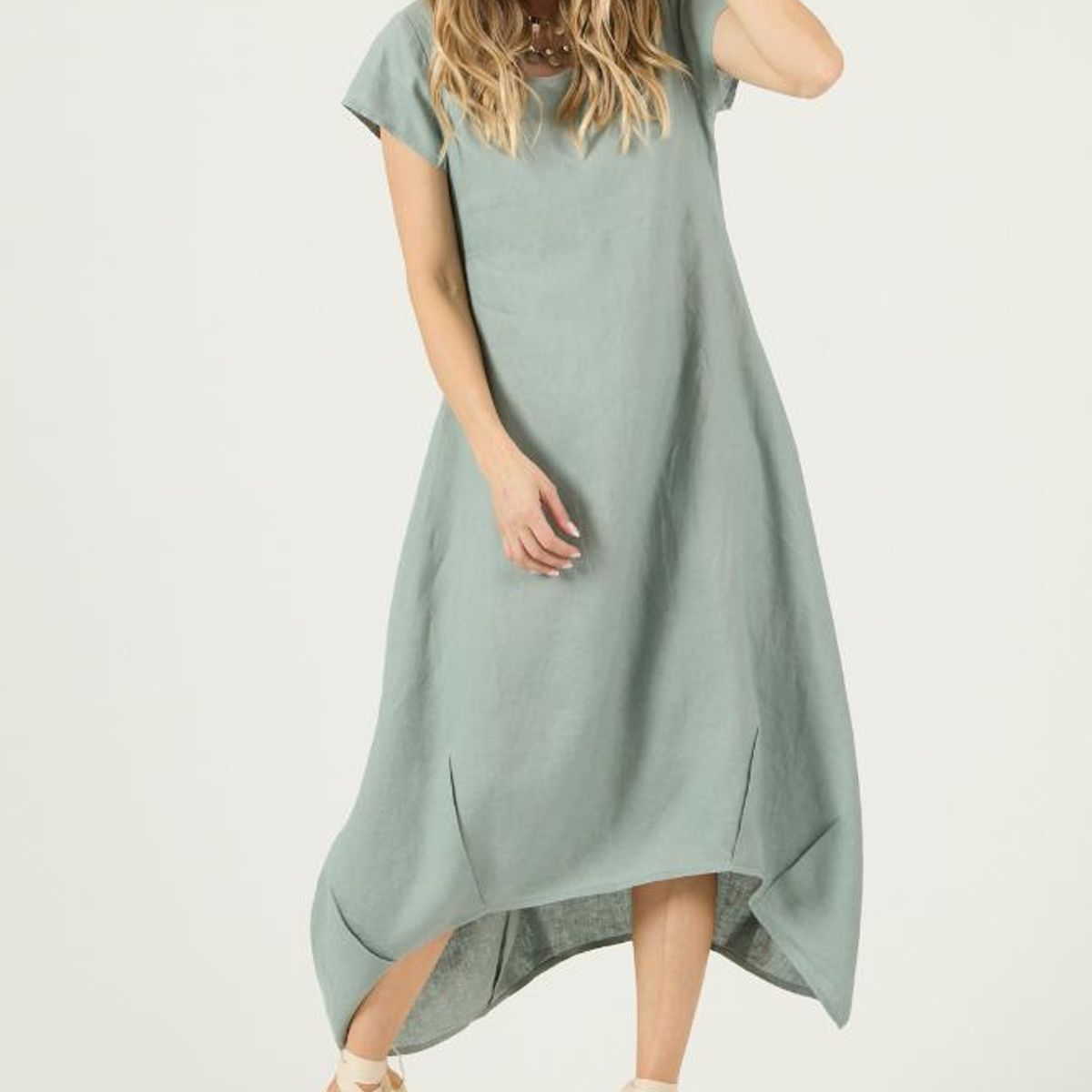 PRIVILEGE - Vestido de lino verde PRIVILEGE 3262