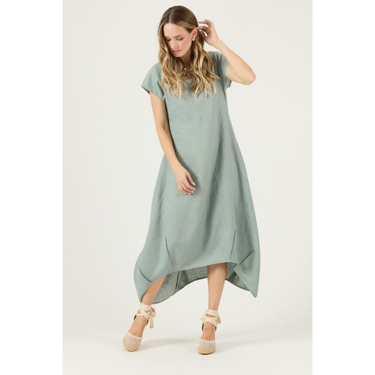 PRIVILEGE - Vestido de lino verde PRIVILEGE 3262