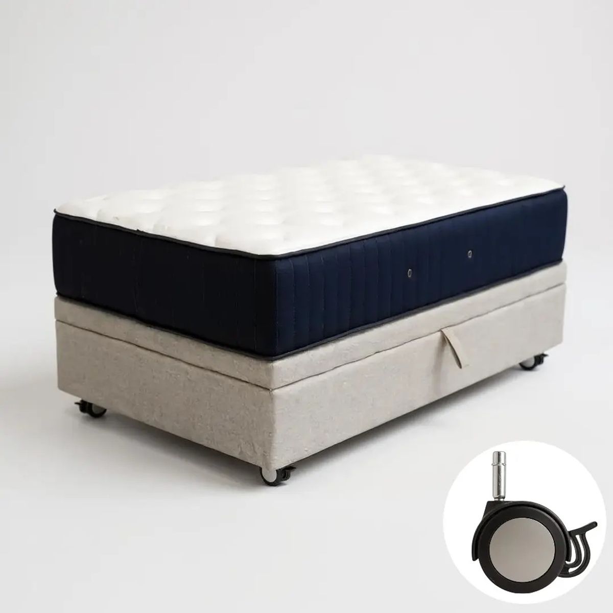 BLOCCARE - Cama Baul 1 Plaza L190+ Colchon CIC SUPERPREMIUM/ Ruedas LOGO Beige