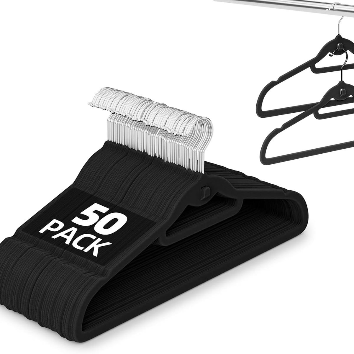 GENERICO - Colgadores De Ropa Set 50 Terciopelo Antideslizante Negro