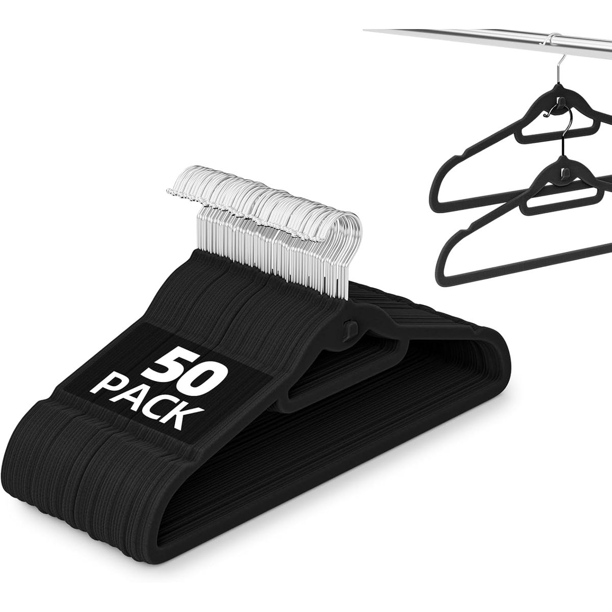 GENERICO - Colgadores De Ropa Set 50 Terciopelo Antideslizante Negro