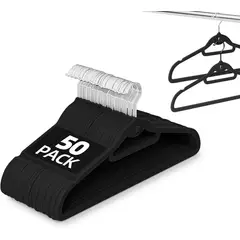 GENERICO - Colgadores De Ropa Set 50 Terciopelo Antideslizante Negro