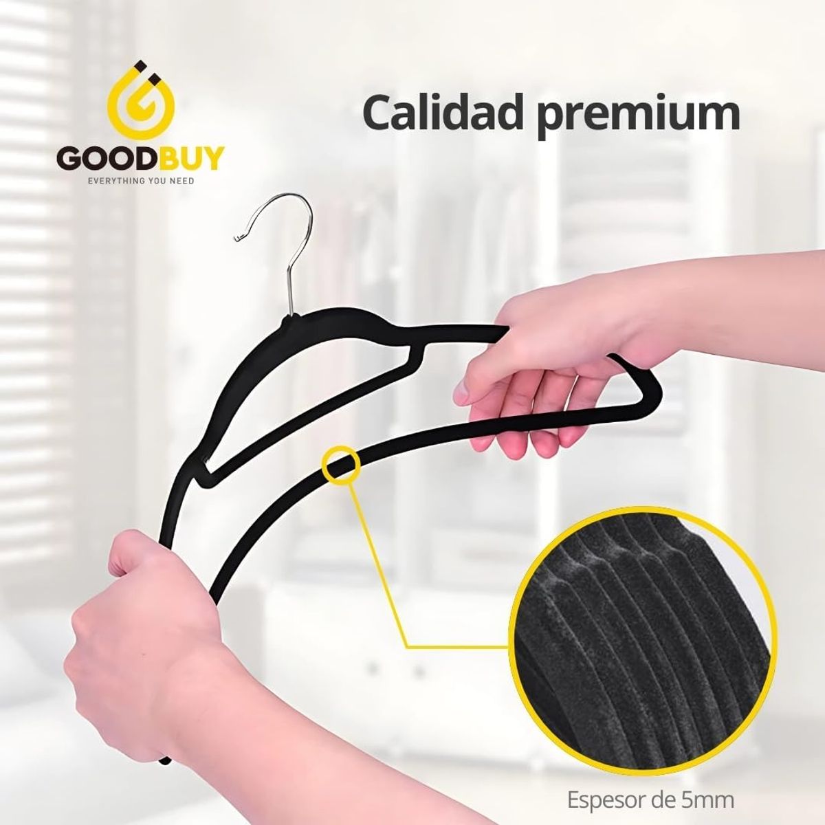 GENERICO - Colgadores De Ropa Set 50 Terciopelo Antideslizante Negro