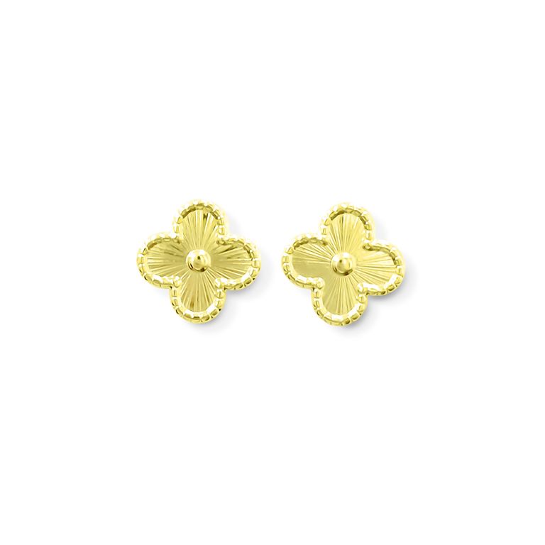 Aros Trebol Lamina Satinada Borde Enchapado Oro 18K Dorado TALLA UNICA