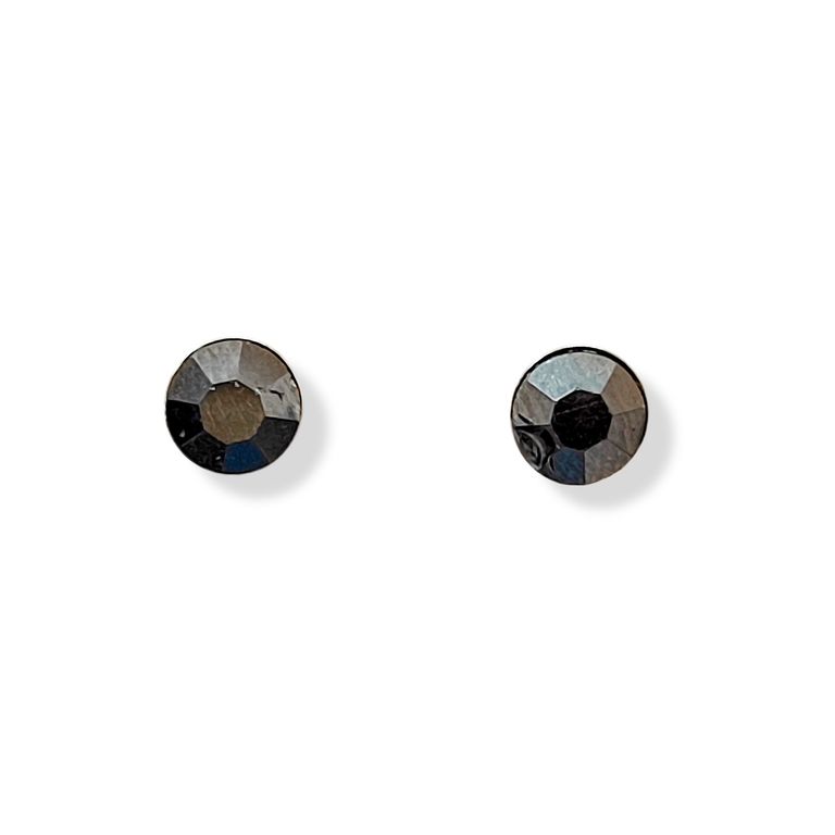 Aros Cristal Gris 5mm Plata Fina 925 Plateado TALLA UNICA