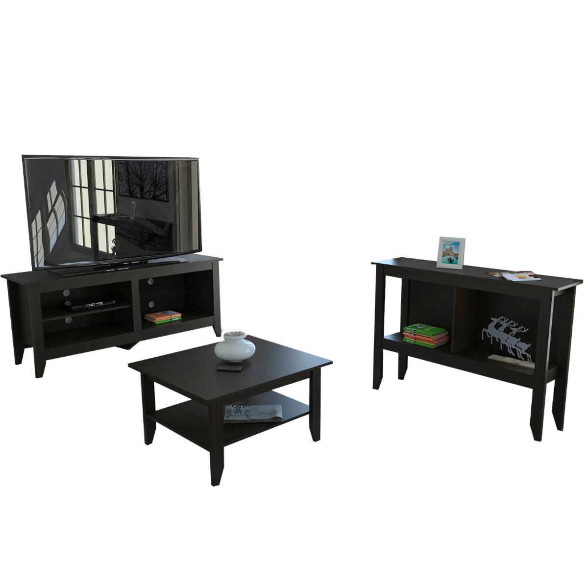 TUHOME - Combo Rack Tv 65 + Mesa De Centro + Arrimo Essential Wengue