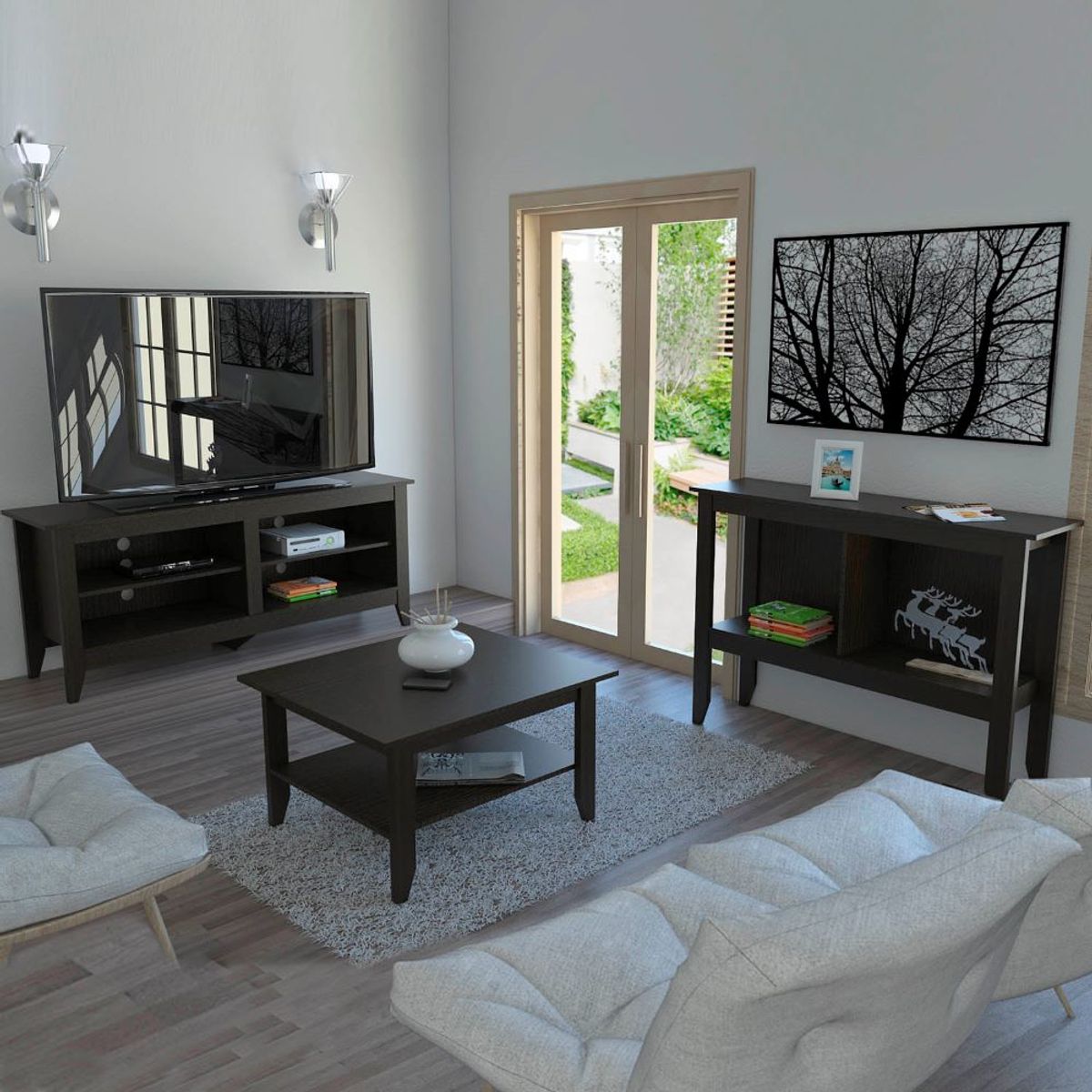 TUHOME - Combo Rack Tv 65 + Mesa De Centro + Arrimo Essential Wengue