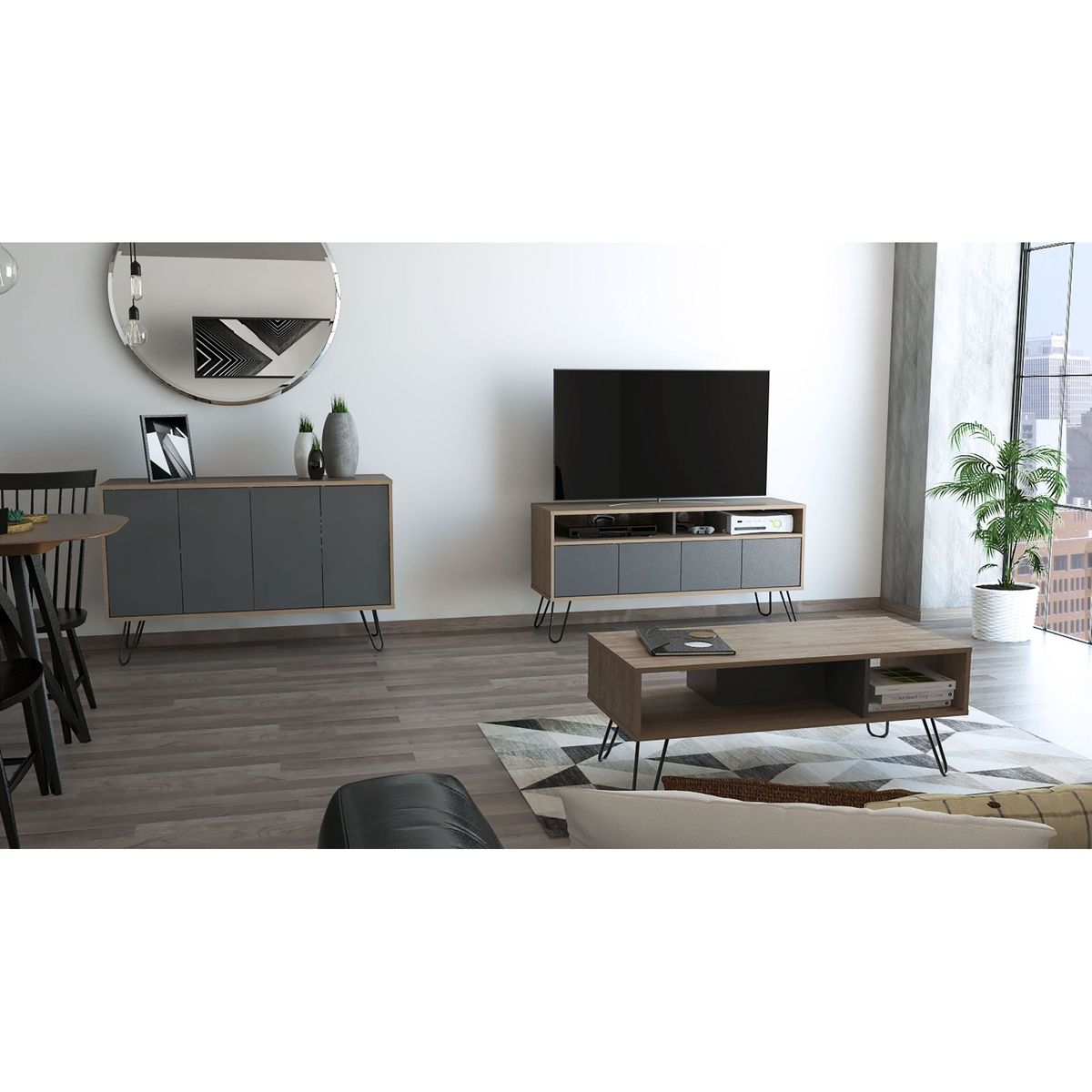 TUHOME - Combo Rack Tv 55 + Bife + Mesa Centro Vassel Miel Plomo