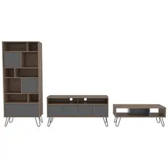 TUHOME - Combo Rack Tv 55 + Biblioteca + Mesa Centro Vassel Miel Plomo