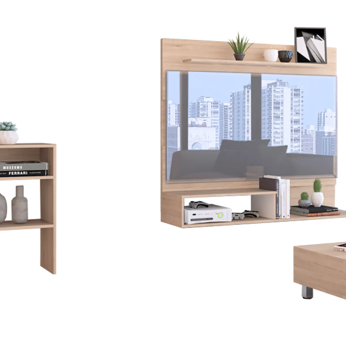 TUHOME - Combo Panel Tv 55 + Arrimo + Mesa De Centro Beijing Coñac
