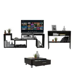 TUHOME - Combo Rack Extensible Tv40 + Arrimo + Mesa De Centro Beijing Wengue