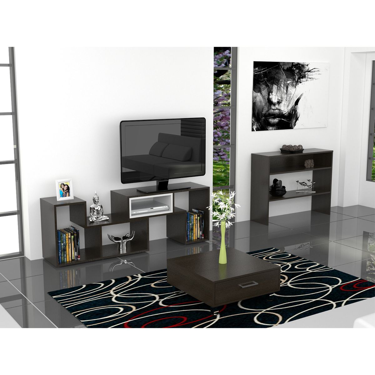 TUHOME - Combo Rack Extensible Tv40 + Arrimo + Mesa De Centro Beijing Wengue