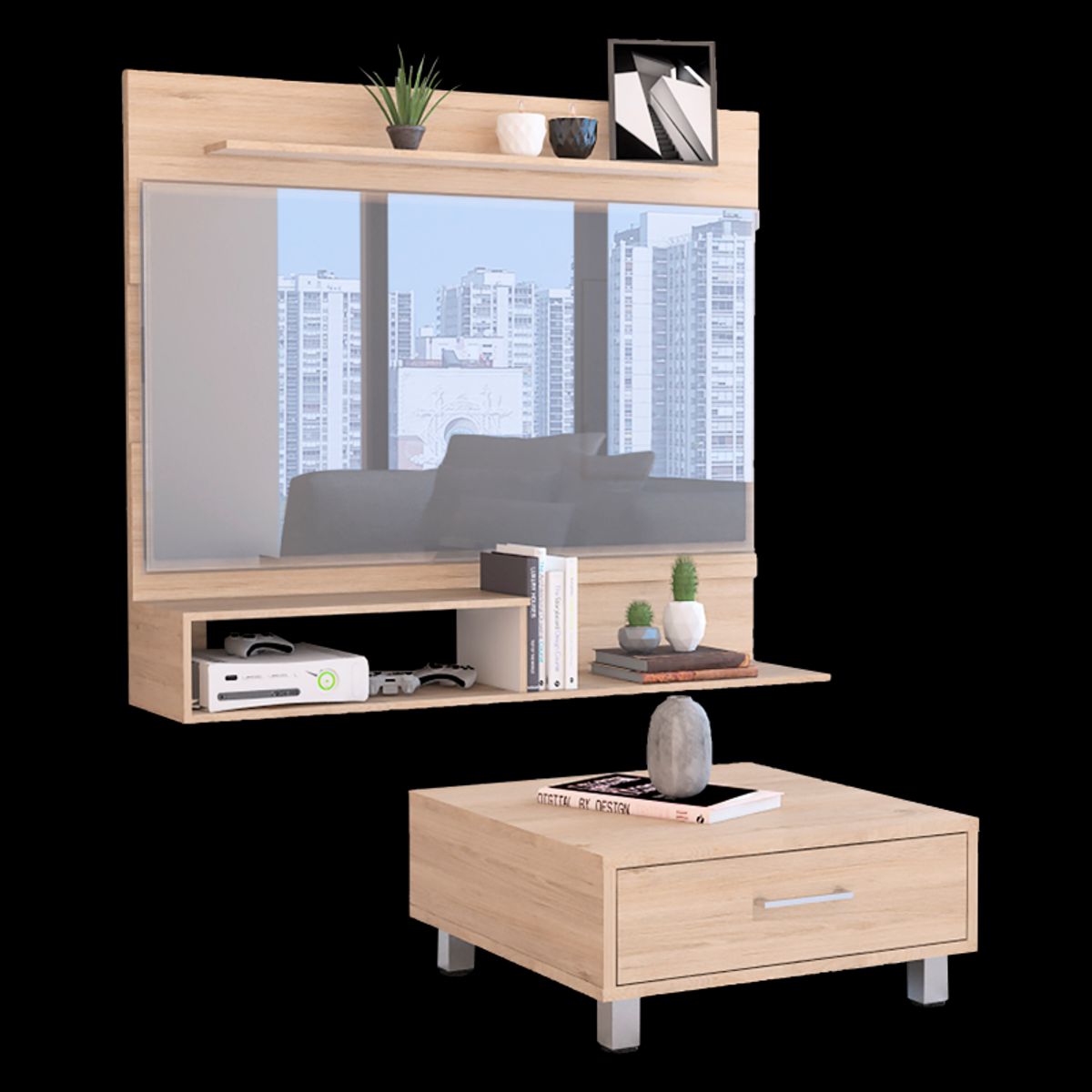 TUHOME - Combo Panel Tv 55 + Mesa De Centro Beijing Beijing Rovere Blanco
