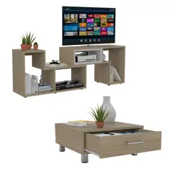 TUHOME - Combo Rack Extensible Tv40 + Mesa De Centro Beijing Rovere