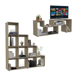 TUHOME - Combo Rack Extensible Tv40 + Biblioteca Escalera Beijing Rovere