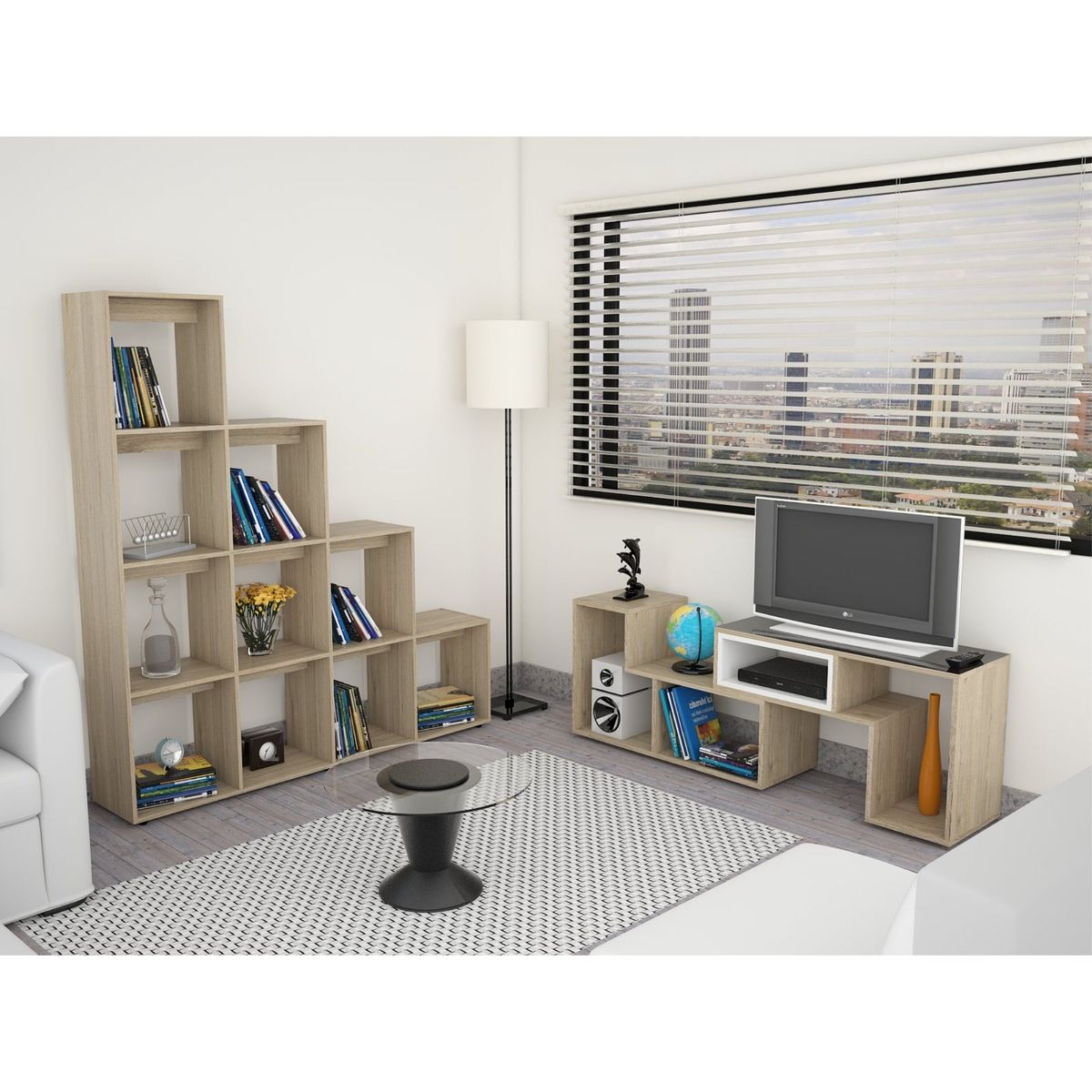 TUHOME - Combo Rack Extensible Tv40 + Biblioteca Escalera Beijing Rovere