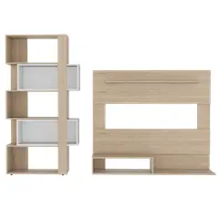 TUHOME - Combo Panel Tv 55 + Biblioteca Cubo Beijing Beijing Rovere Blanco