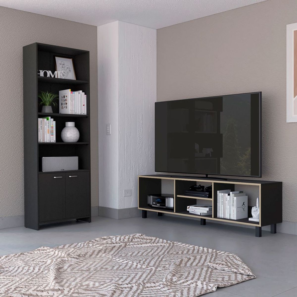 TUHOME - Combo Rack Tv 65 + Biblioteca Lisa 180 Nomik Wengue Duna