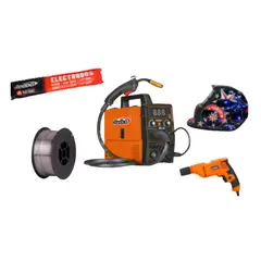 REDBO - Soldadora MIG-120P + Máscara +1kg Alambre + 1Electrodo + 1 Taladro ED 350-10