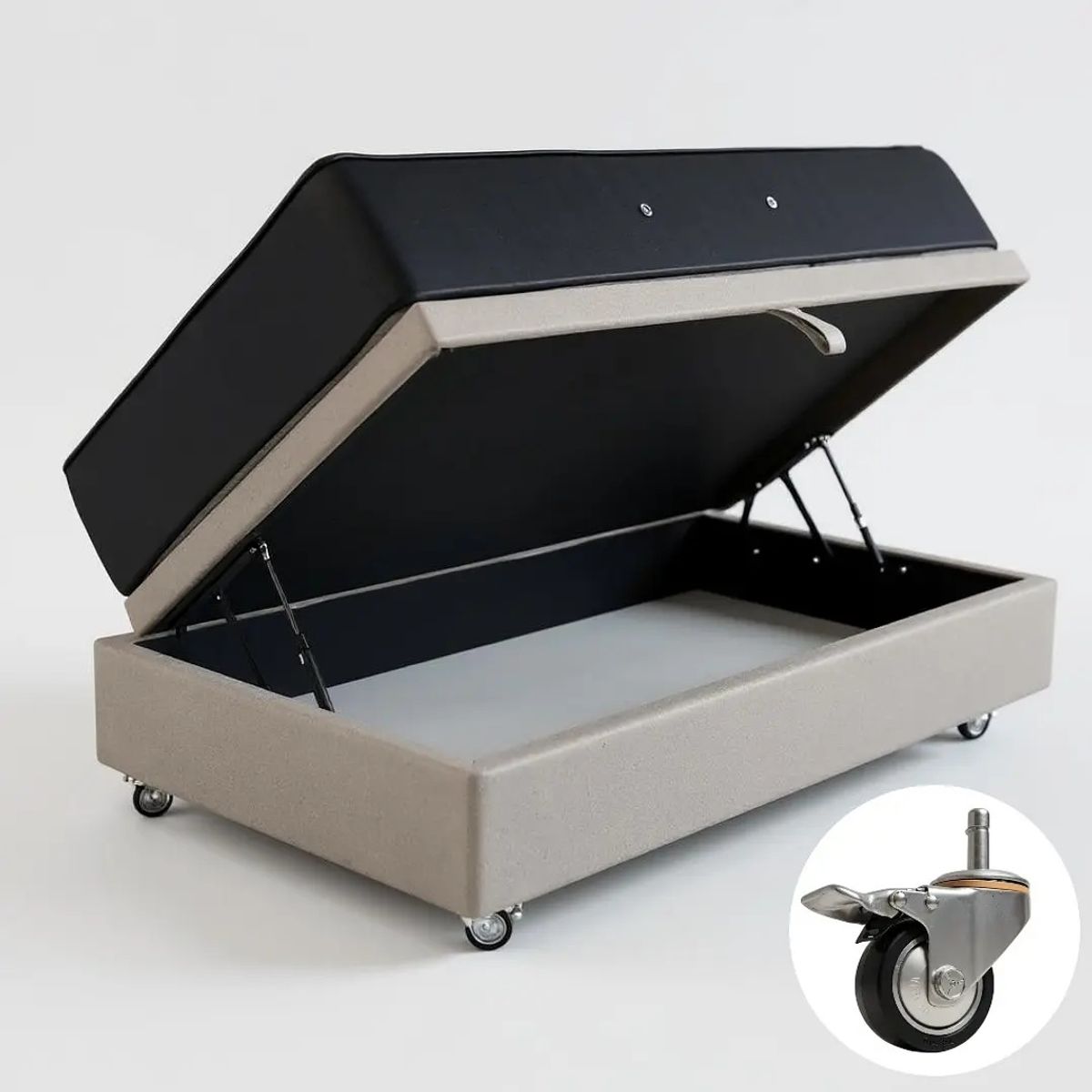 BLOCCARE - Cama Baul 1.5 Plaza L190 + Colchon CIC PREMIUM/Ruedas DELUXE Beige