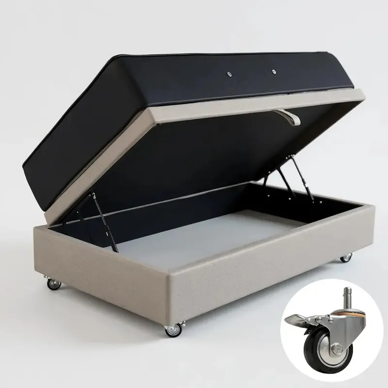 BLOCCARE - Cama Baul 1.5 Plaza L200 + Colchon CIC PREMIUM/Ruedas DELUXE Beige