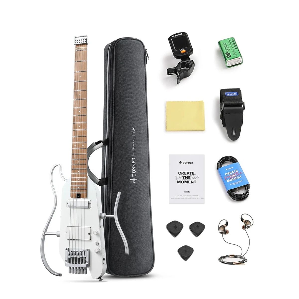 GENERICO - Guitarra Eléctrica de Viaje Donner® HUSH X PRO WHITE