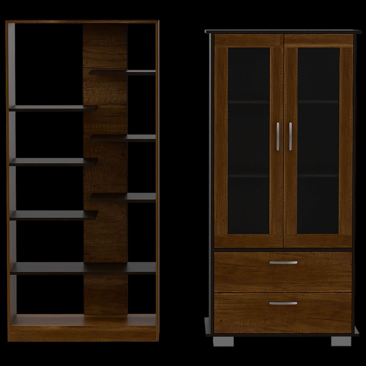 TUHOME - Combo Biblioteca + Vitrina Classic Color Caramelo Wengue