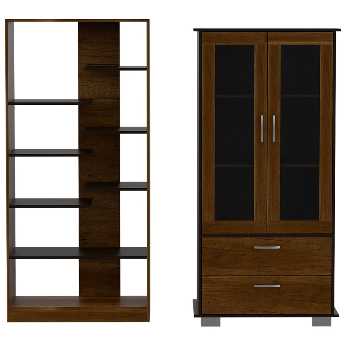 TUHOME - Combo Biblioteca + Vitrina Classic Color Caramelo Wengue