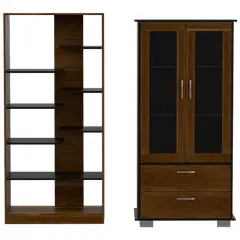 TUHOME - Combo Biblioteca + Vitrina Classic Color Caramelo Wengue
