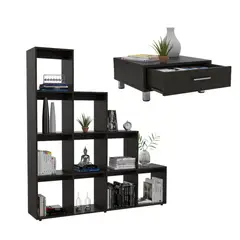 TUHOME - Combo Biblioteca Escalera + Mesa De Centro Beijing Wengue